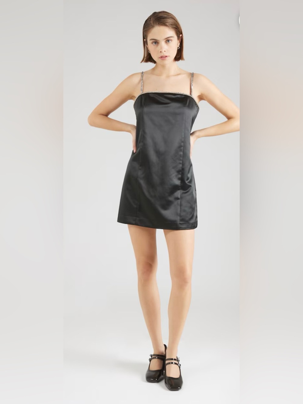 NWT Abercrombie & Fitch Diamanté Silky Satin Mini Party Dress in Black - XXS